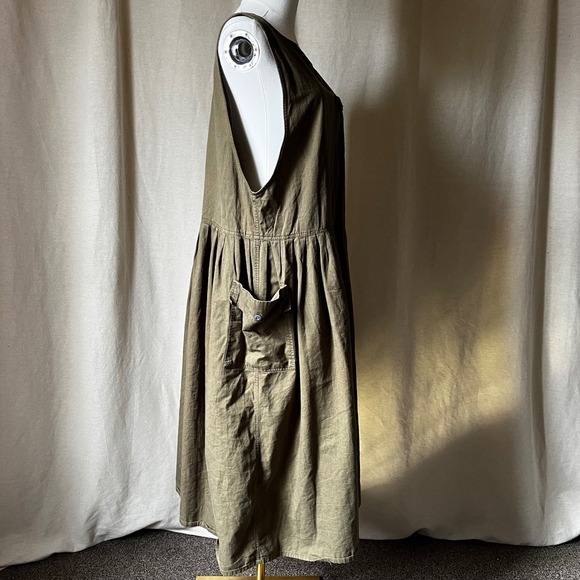Vintage Express Olive Cotton Utility Midi Dress Oversized Pockets Womens M - Picture 4 of 8